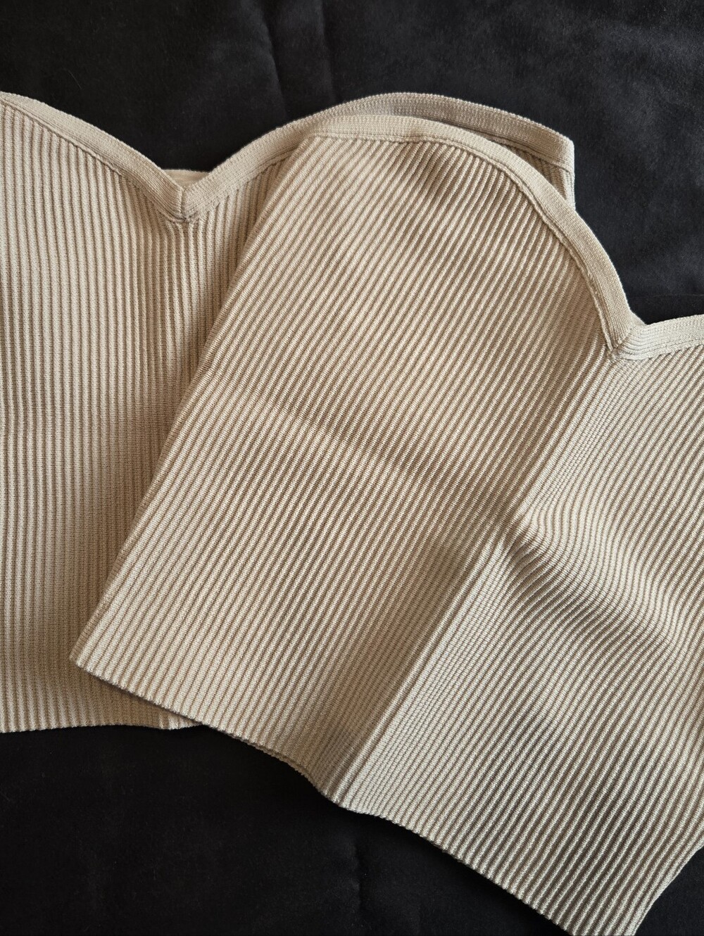 Babaton Beige Sculpt Knit Crop Strapless Top